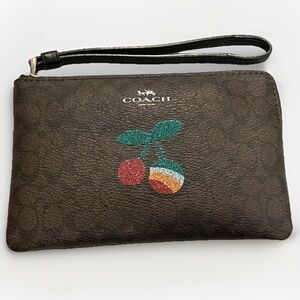 Coach Signature Cherry Corner Zip Wristlet F31891 EUC